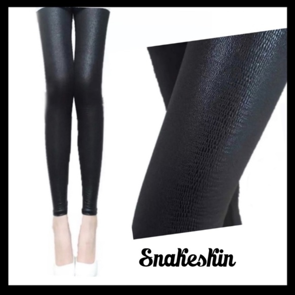 SNAKESKIN LEGGINGS-FAUX LEATHER LOOK ALIKE ✨NEW BLACK-BOUTIQUE‎